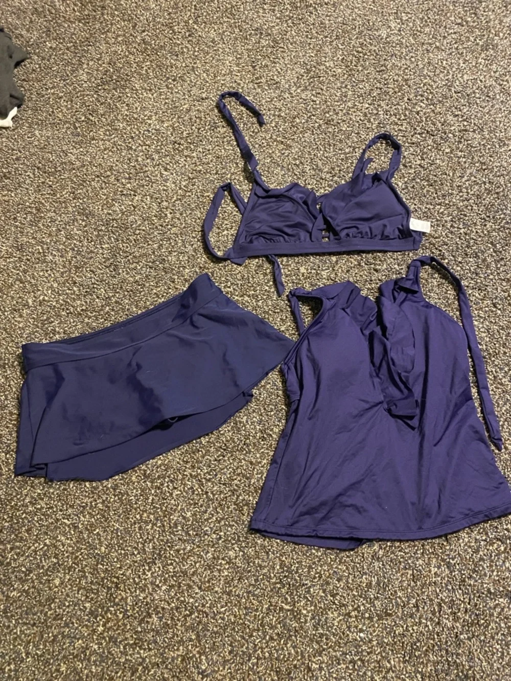 3-Piece Navy Swim Wear - Skirt, Tankini & Bikini Top, used, Kona Sol Women’s M - Picture 1 of 7